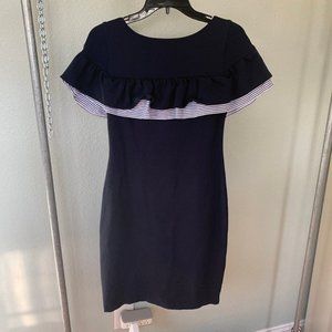 Eliza J Dress off shoulder navy nautical